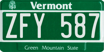 VT license plate ZFY587