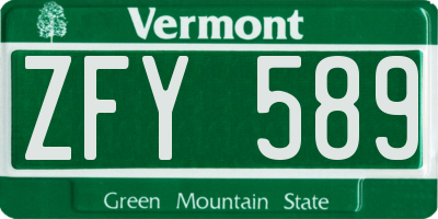VT license plate ZFY589
