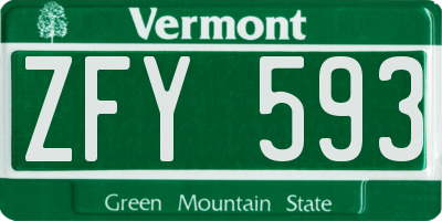 VT license plate ZFY593