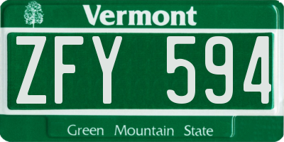 VT license plate ZFY594
