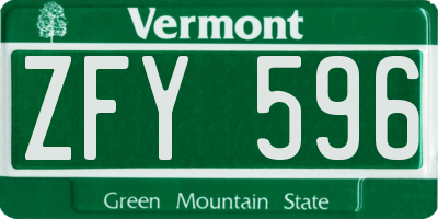 VT license plate ZFY596