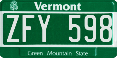 VT license plate ZFY598