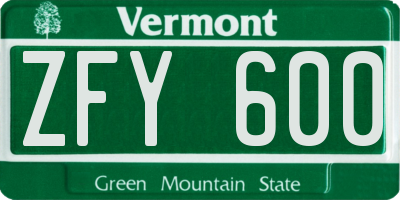 VT license plate ZFY600