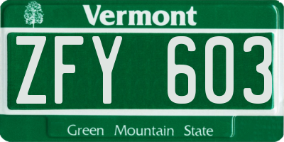 VT license plate ZFY603