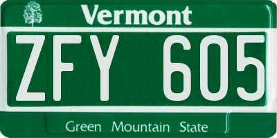 VT license plate ZFY605