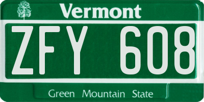 VT license plate ZFY608