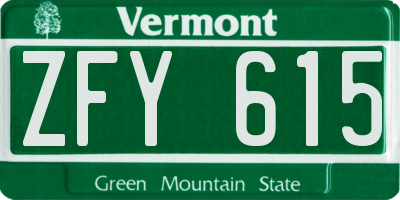 VT license plate ZFY615