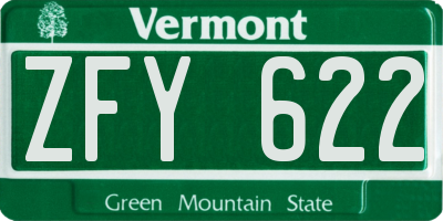 VT license plate ZFY622