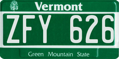VT license plate ZFY626