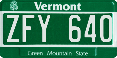 VT license plate ZFY640
