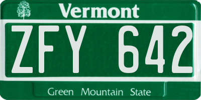 VT license plate ZFY642