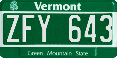 VT license plate ZFY643
