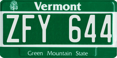 VT license plate ZFY644
