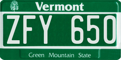 VT license plate ZFY650