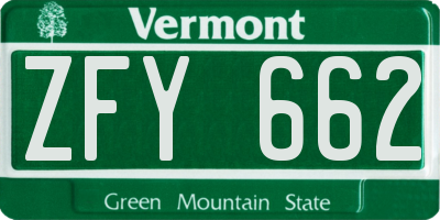 VT license plate ZFY662