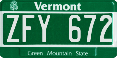 VT license plate ZFY672