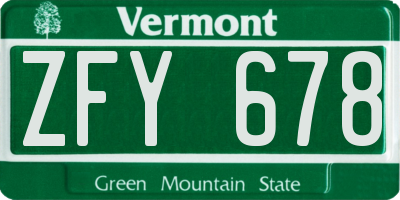 VT license plate ZFY678