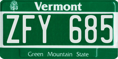 VT license plate ZFY685