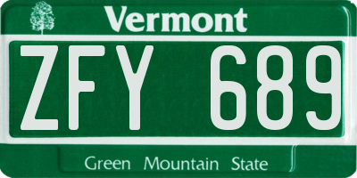 VT license plate ZFY689