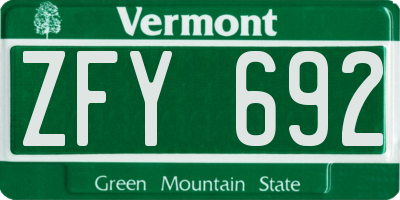 VT license plate ZFY692