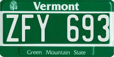 VT license plate ZFY693