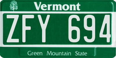 VT license plate ZFY694