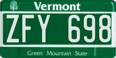VT license plate ZFY698
