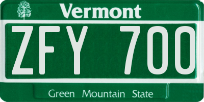 VT license plate ZFY700