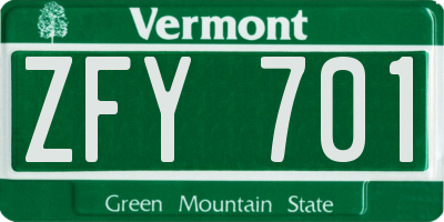 VT license plate ZFY701