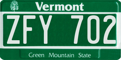 VT license plate ZFY702