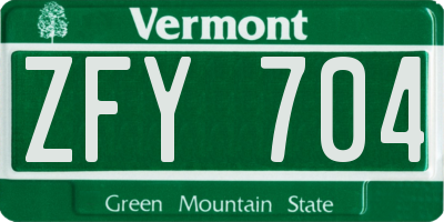 VT license plate ZFY704