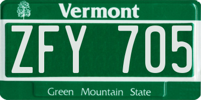 VT license plate ZFY705
