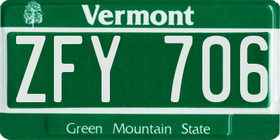 VT license plate ZFY706
