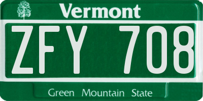 VT license plate ZFY708