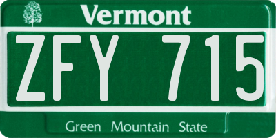 VT license plate ZFY715