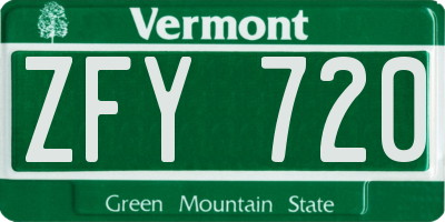 VT license plate ZFY720