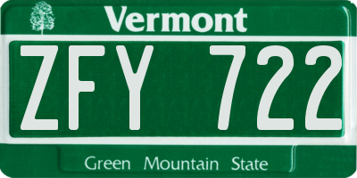 VT license plate ZFY722