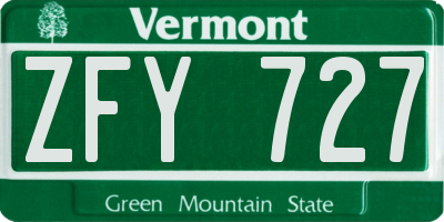 VT license plate ZFY727