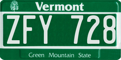 VT license plate ZFY728