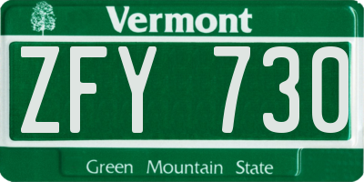 VT license plate ZFY730