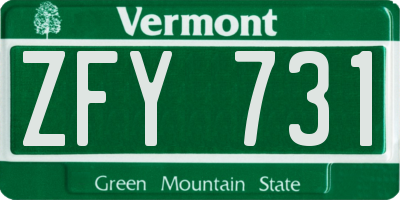 VT license plate ZFY731