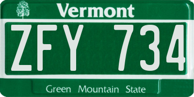 VT license plate ZFY734