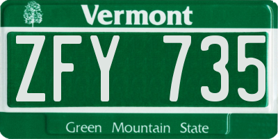 VT license plate ZFY735