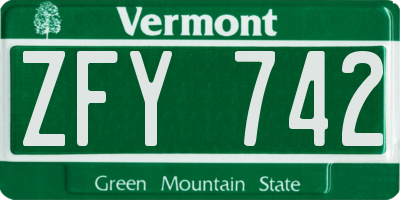 VT license plate ZFY742