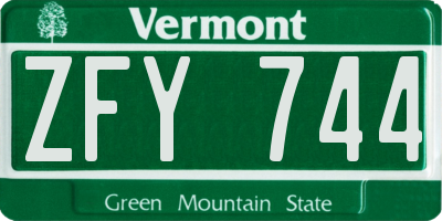 VT license plate ZFY744