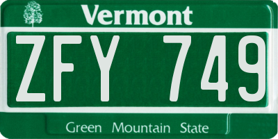 VT license plate ZFY749