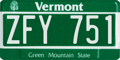 VT license plate ZFY751