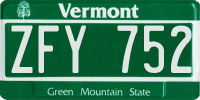 VT license plate ZFY752