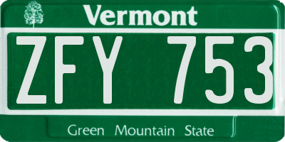 VT license plate ZFY753