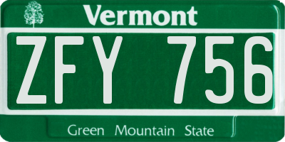 VT license plate ZFY756